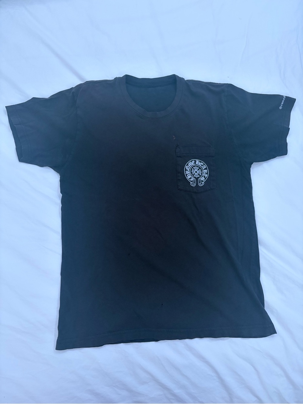 Chrome Hearts Black Short-Sleeve Pocket Tee with White Chest Emblem
